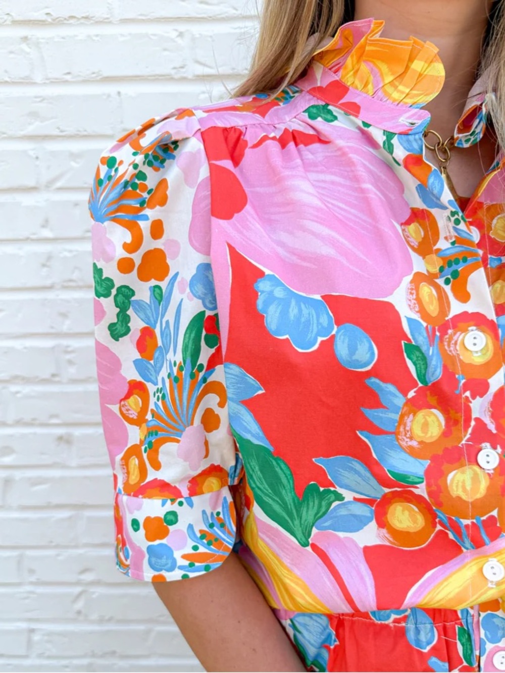 Adrienne bright floral puff sleeve TOP